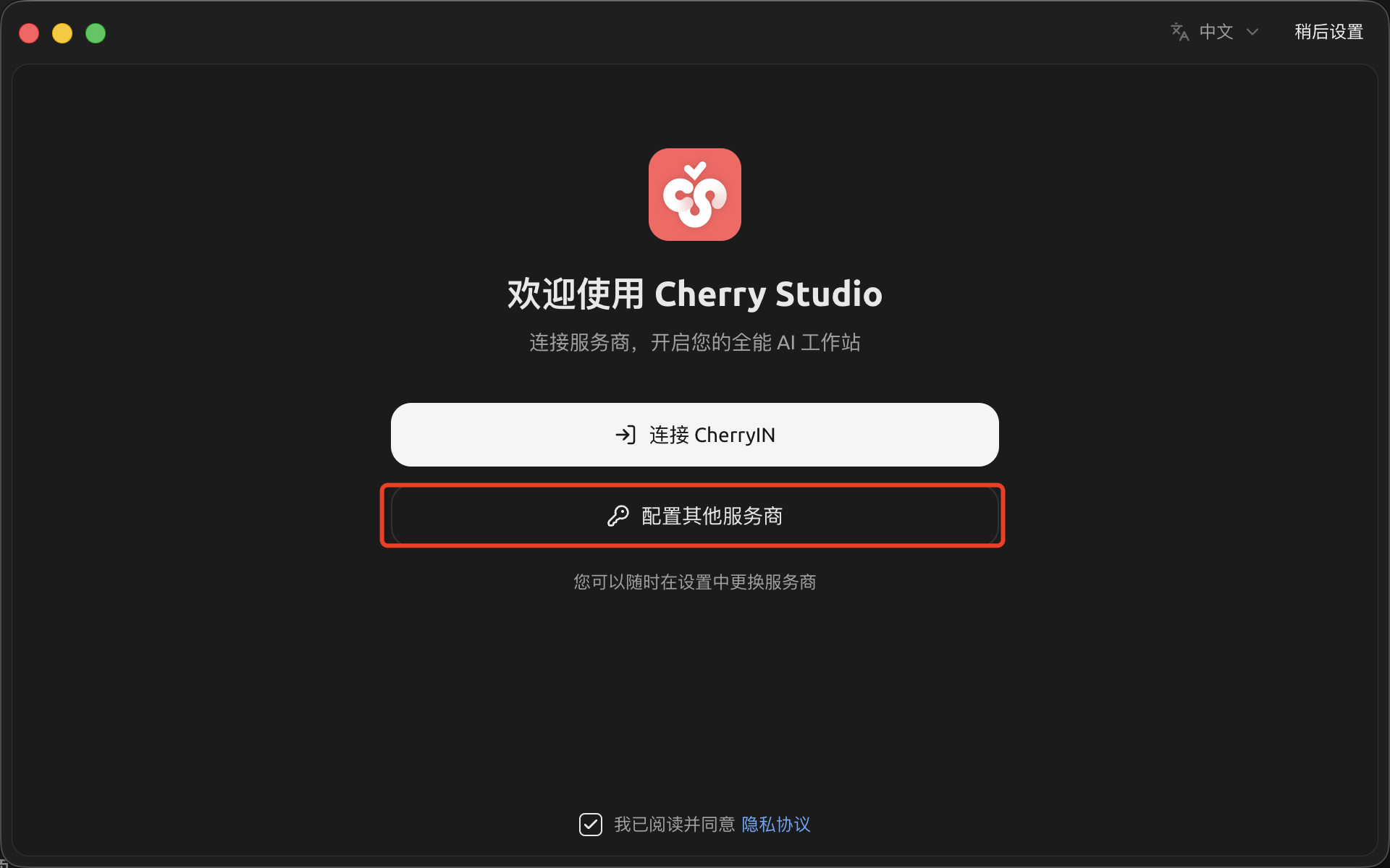 Cherry Studio 首次启动时点击配置其他服务商